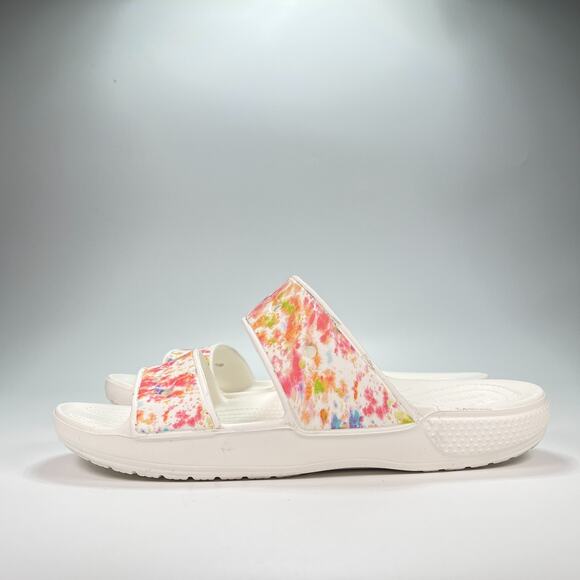 Crocs Classic Slides White Pink Tie Dye Two Strap Sandals Shoes Men’s Size 12 - Picture 4 of 10